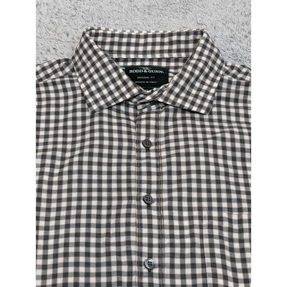 Rodd & Gunn Shirt Men M‎ Woven in Italy Black White Gold Gingham Check Preppy